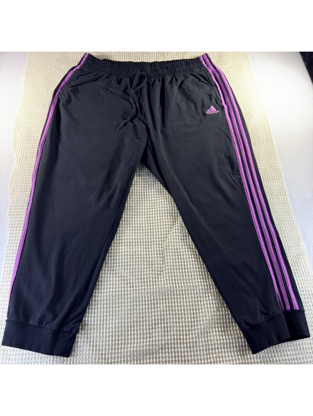 Adidas Womens Black/Purple sweatpants iconic 3 Stripe size 2X 100% Polyester